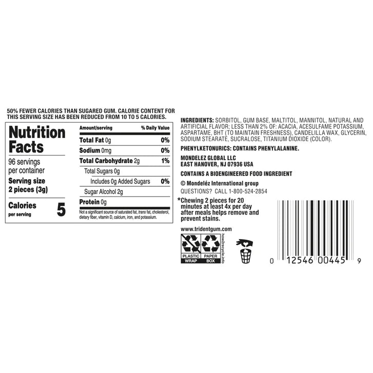 Trident White, Peppermint, 12-count