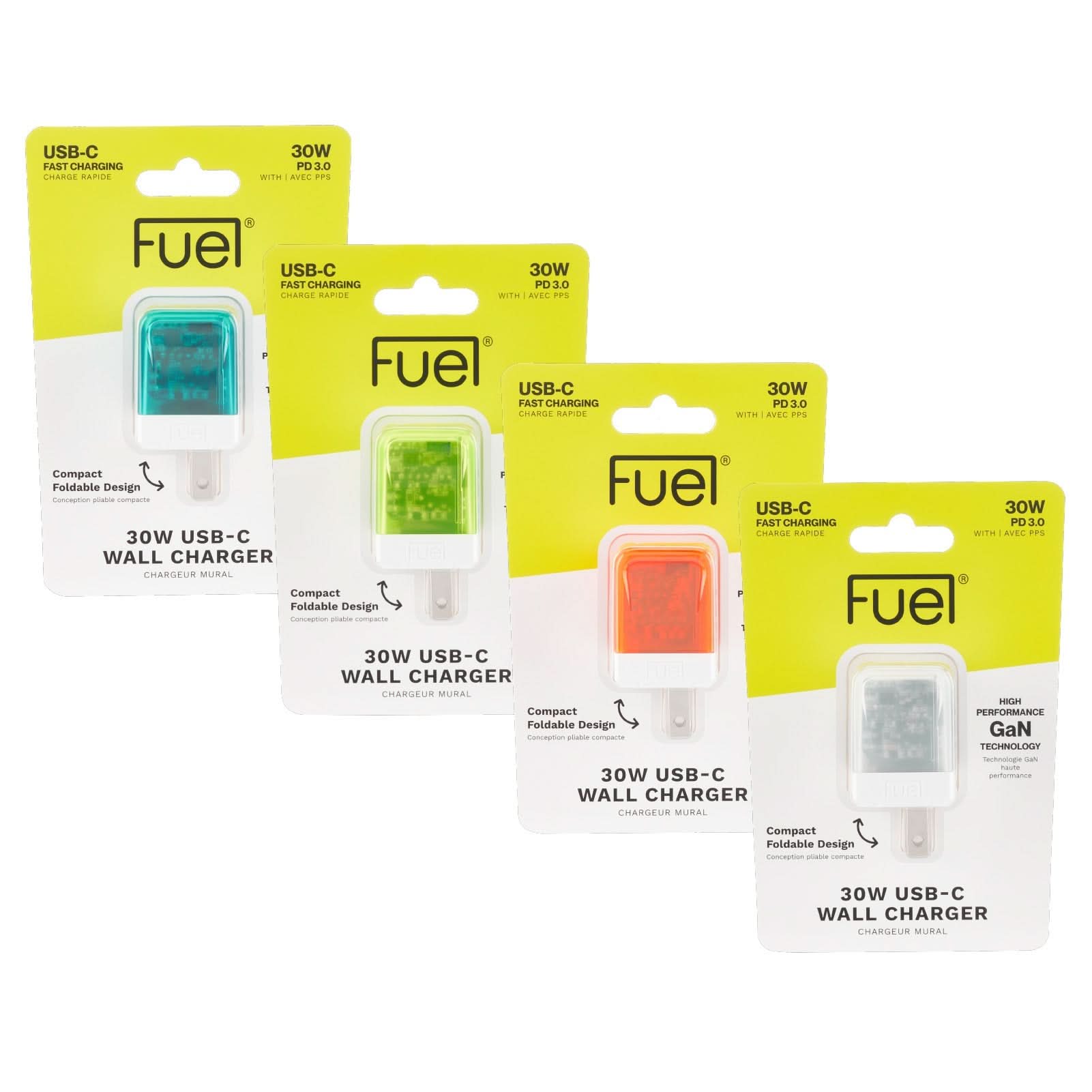 Fuel 30W USB-C Wall Chargers (Multi-Color 4 Pack)