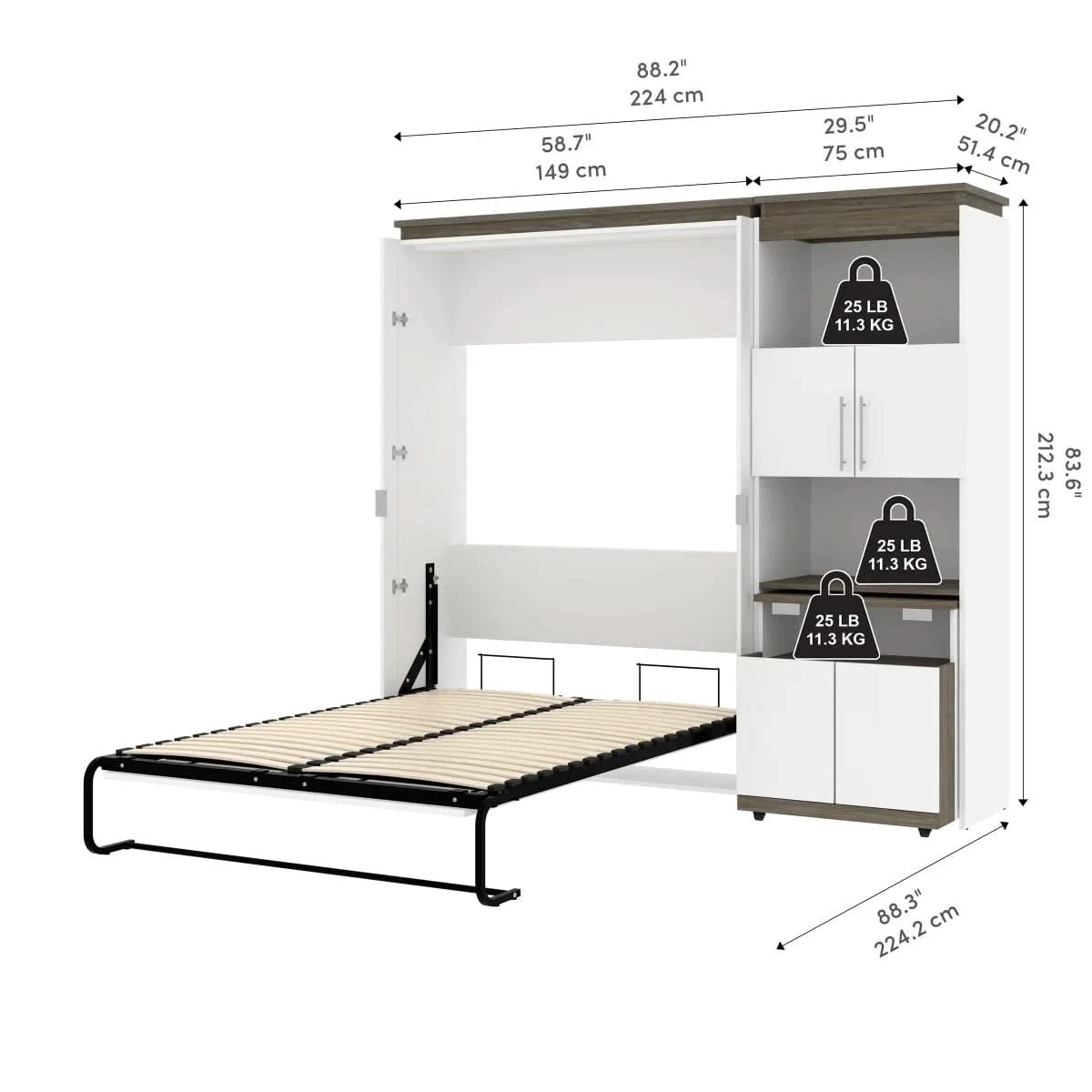 Orion Full Wall Bed and Shelving Unit with Fold-Out Desk