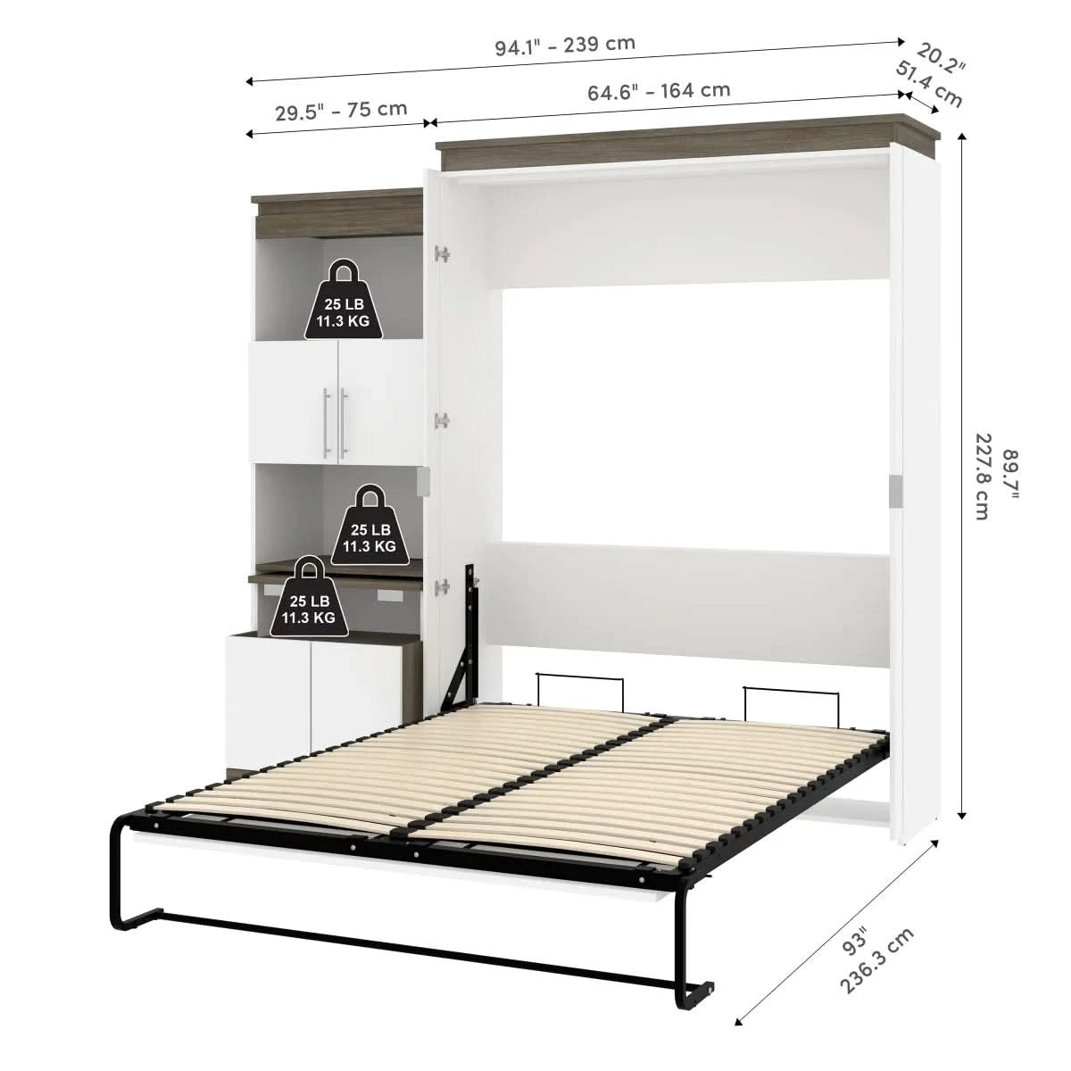 Orion Queen Wall Bed and Shelving Unit with Fold-Out Desk