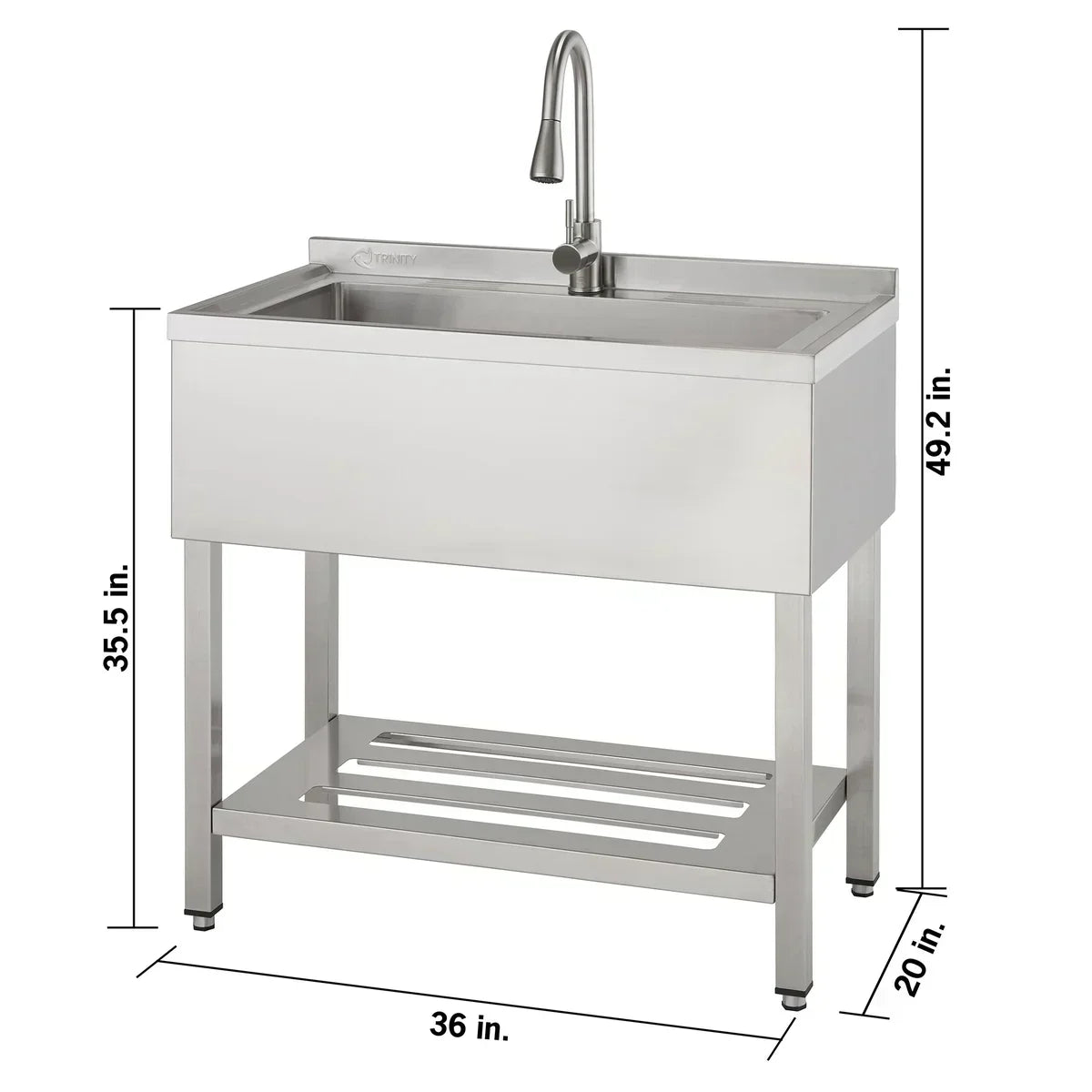 TRINITY 30" x 14" Basin Stainless Steel Utility Sink with Pull-down Faucet
