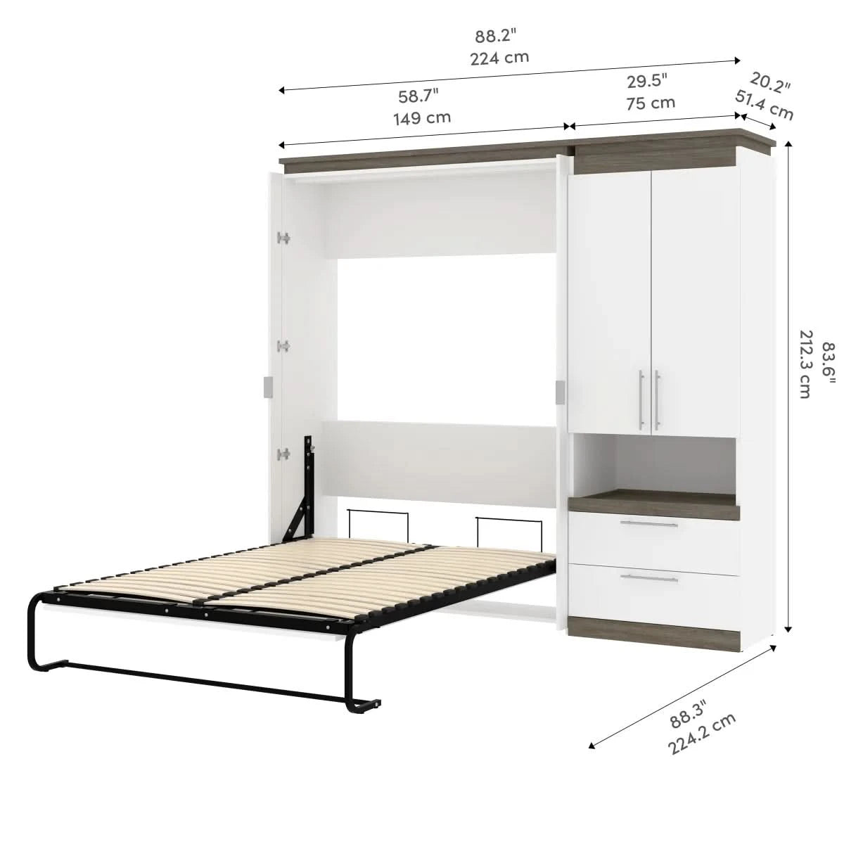 Orion Full Murphy Bed with Storage Cabinet and Nightstand