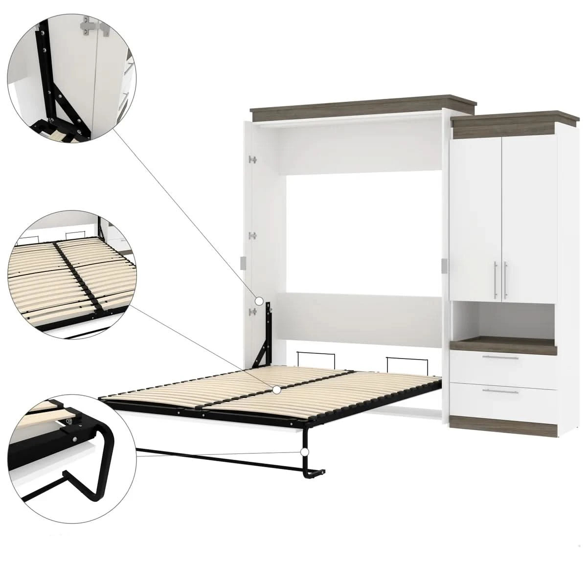 Orion Queen Wall Bed with Storage Cabinet and Nightstand