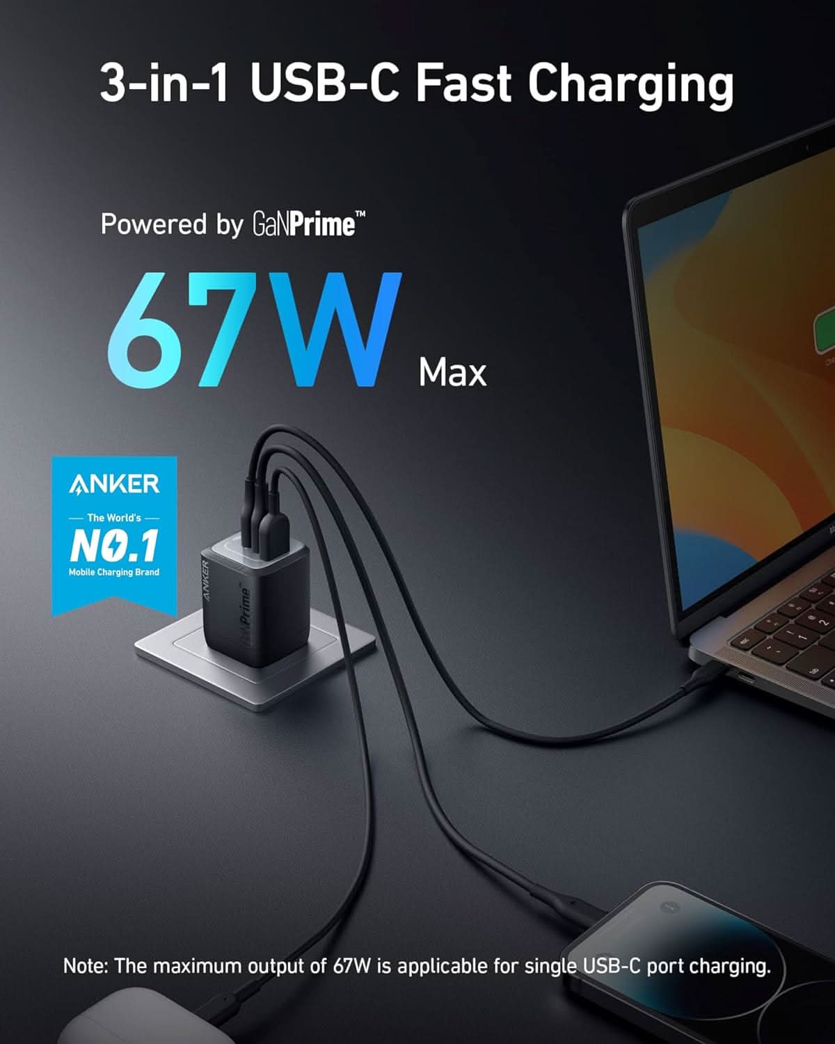 Anker Prime 67W GaN Wall Charger (3 Ports)