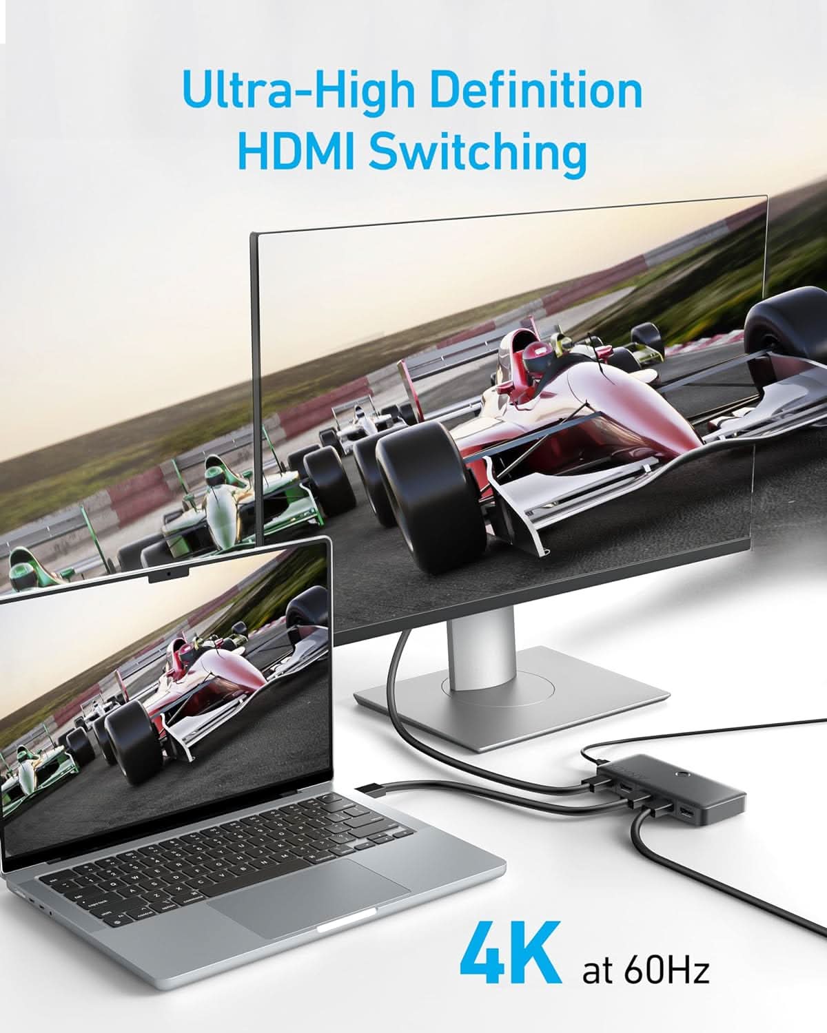 Anker 4K@60Hz HDMI Switcher, 4 in 1 Out with Smooth Finish