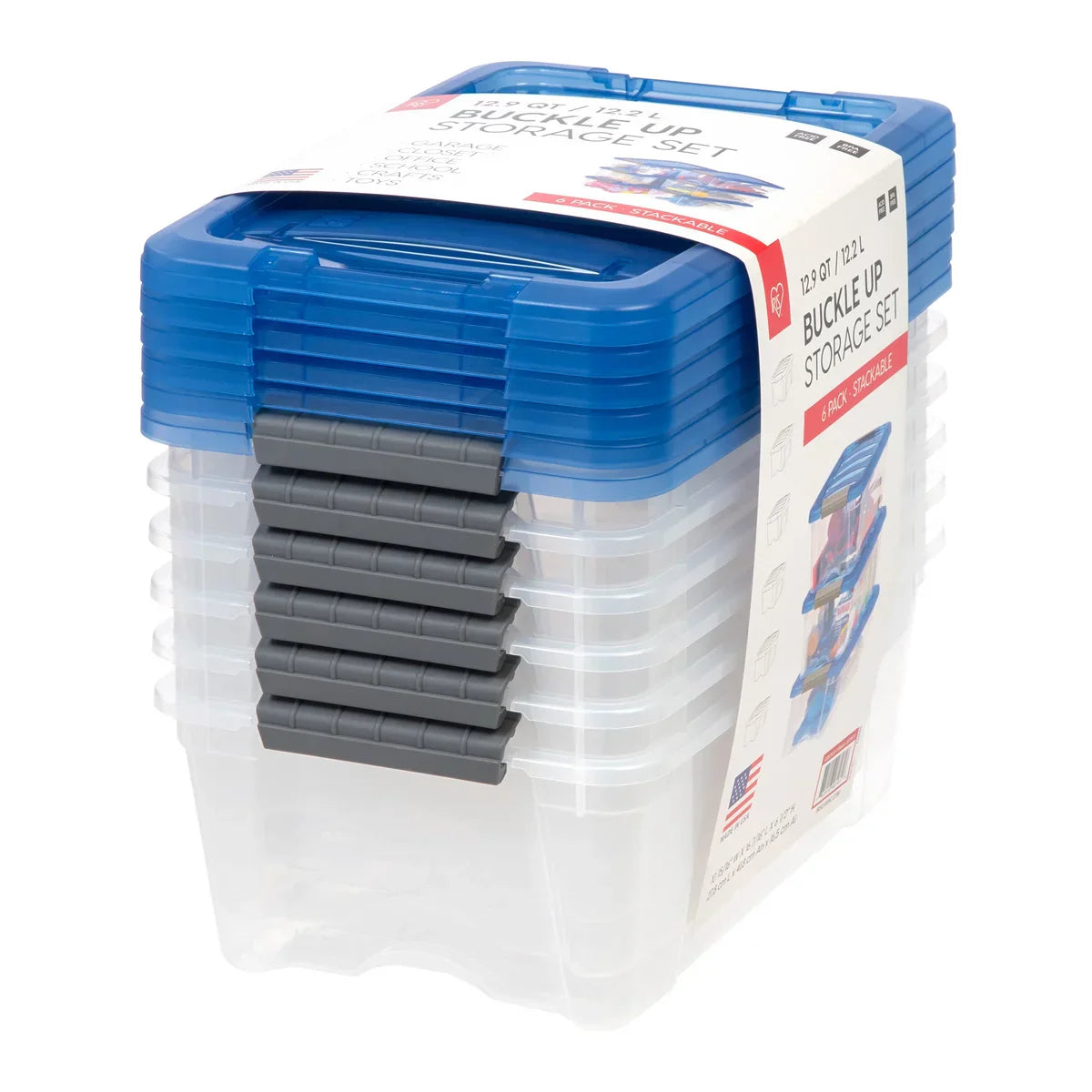 IRIS 12.9 Quart Buckle Up Storage Bin, 6-pack