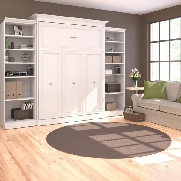 Bestar Audrea Queen Wall Bed in White with two 25" Storage Units