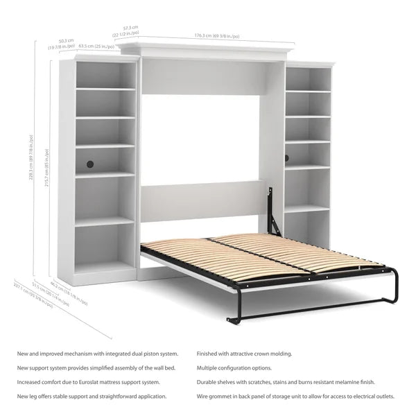 Bestar Audrea Queen Wall Bed in White with two 25" Storage Units