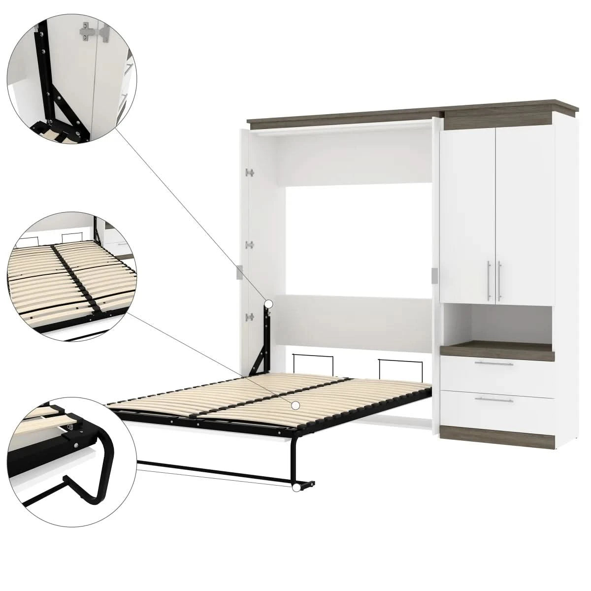 Orion Full Murphy Bed with Storage Cabinet and Nightstand