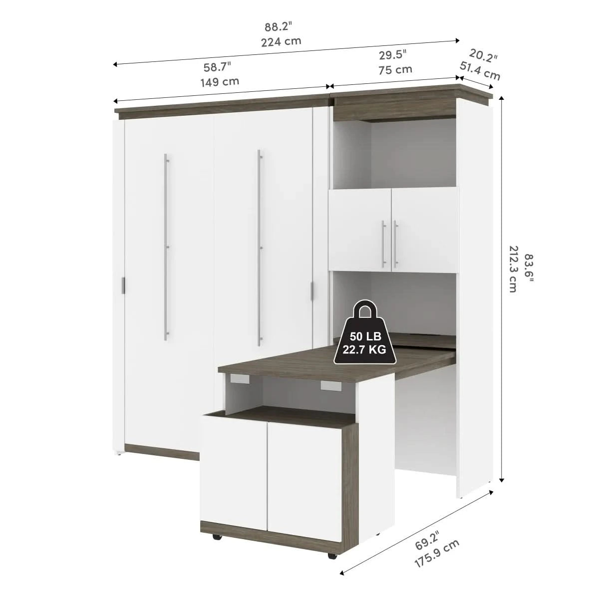 Orion Full Wall Bed and Shelving Unit with Fold-Out Desk