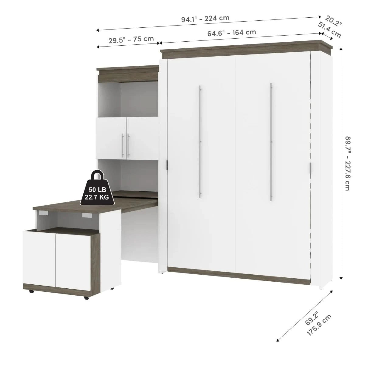 Orion Queen Wall Bed and Shelving Unit with Fold-Out Desk