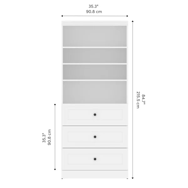 Bestar Audrea 36" Organize It Storage Unit with 3 Drawers in White