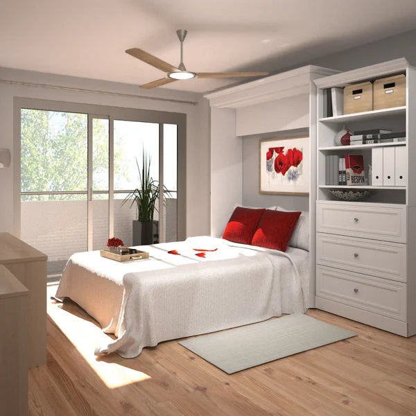 Bestar Audrea Queen Wall Bed with 36" Storage and Drawers in White