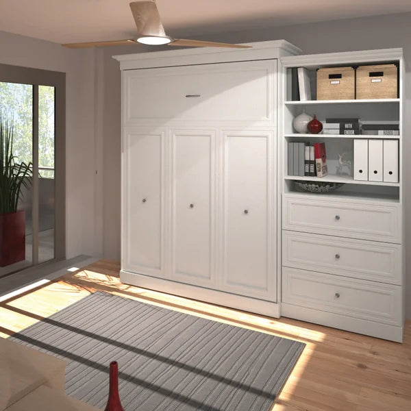 Bestar Audrea Queen Wall Bed with 36" Storage and Drawers in White