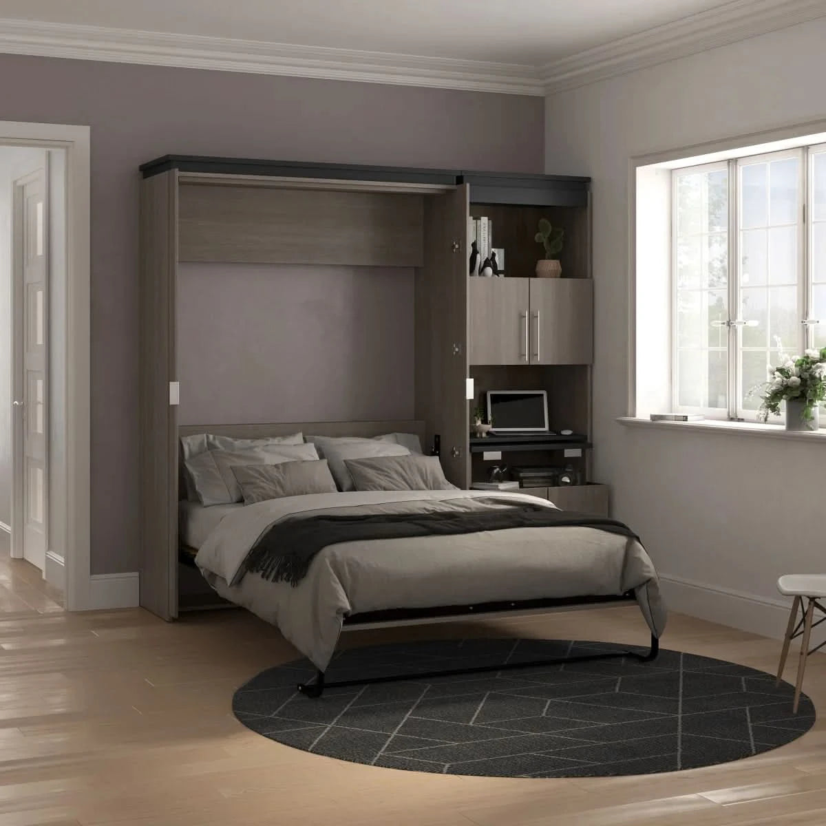 Orion Full Wall Bed and Shelving Unit with Fold-Out Desk