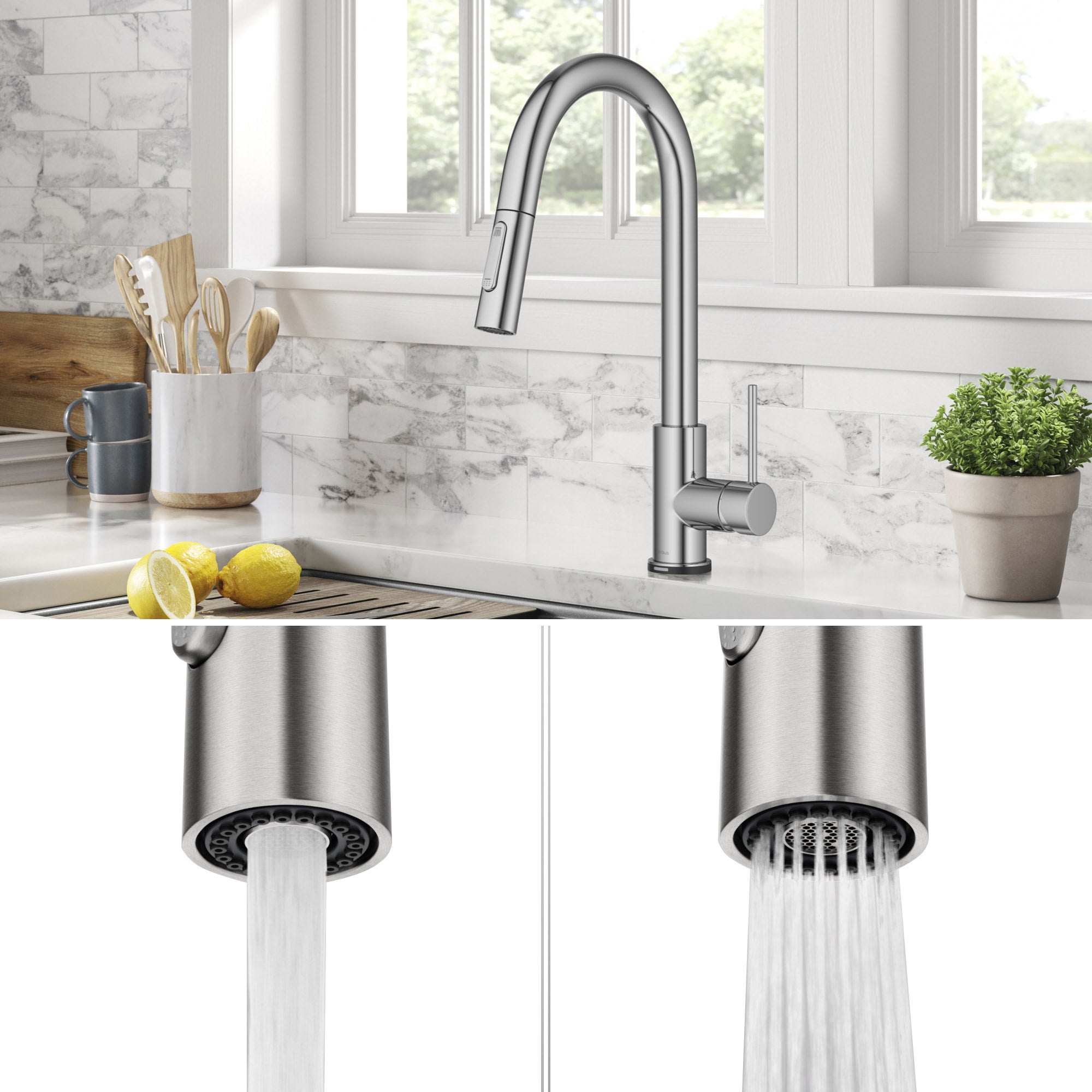Contemporary Single-Handle Touch Kitchen Sink Faucet with Pull down Sprayer