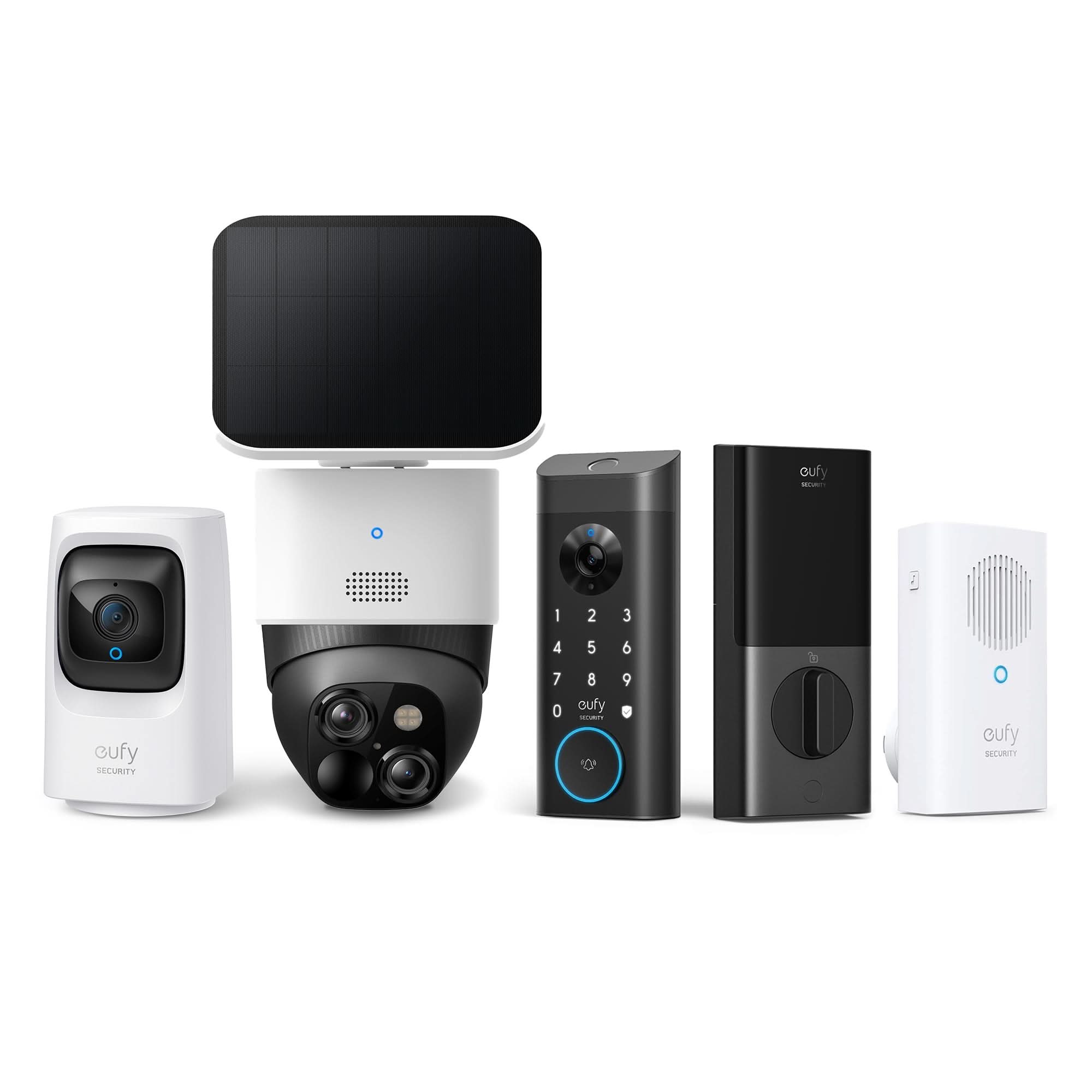 eufy Security P&T Solar Cam and Indoor Cam with Video Smart Lock Bundle