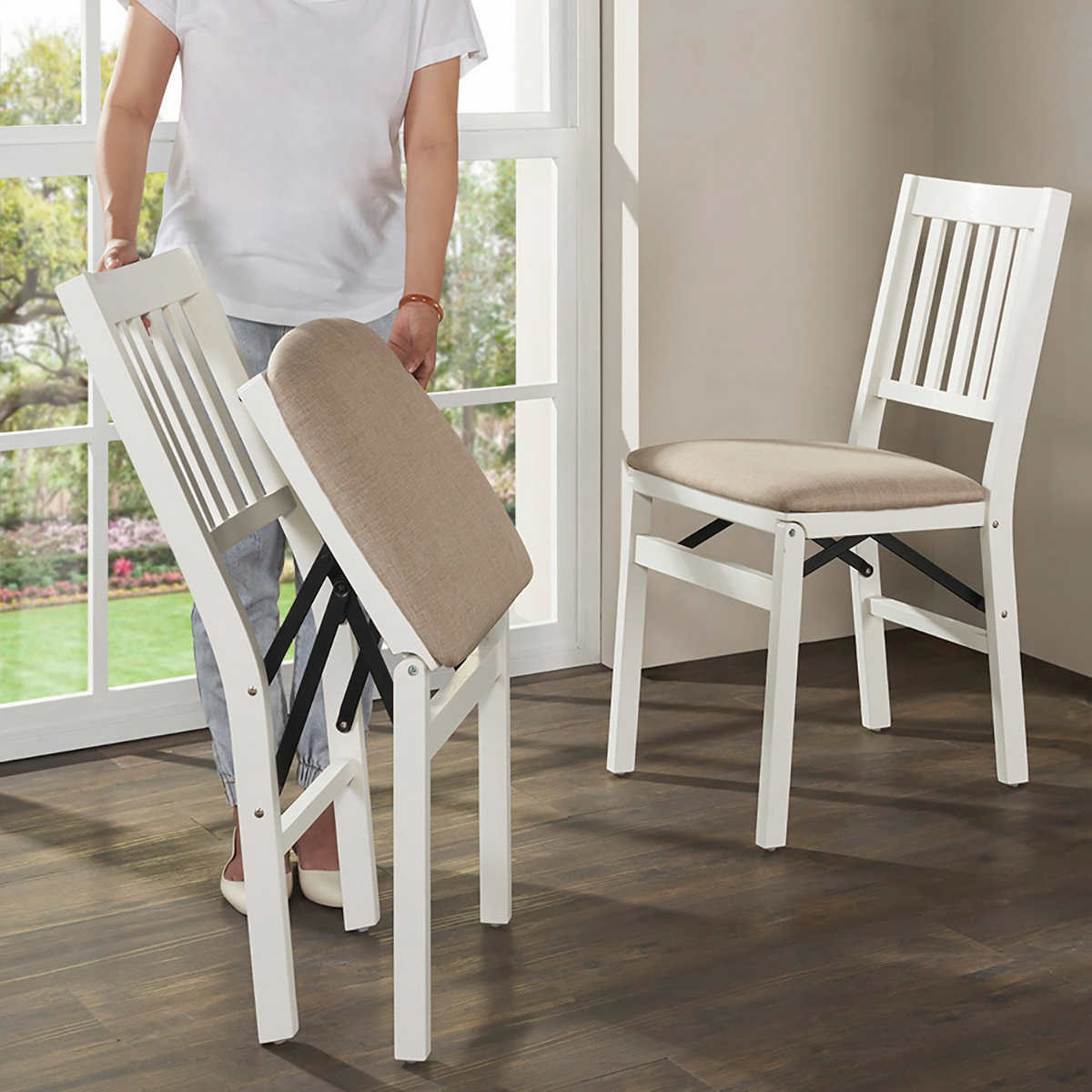 Stakmore Wood Upholstered Folding Chair, 2-pack