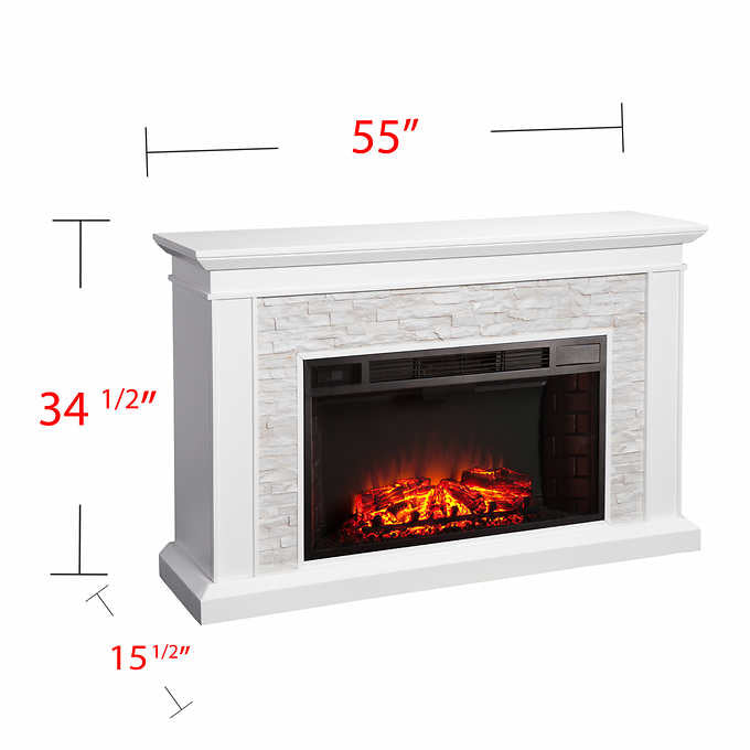 Ledgestone Electric Fireplace with Stacked Stone – White / Gray