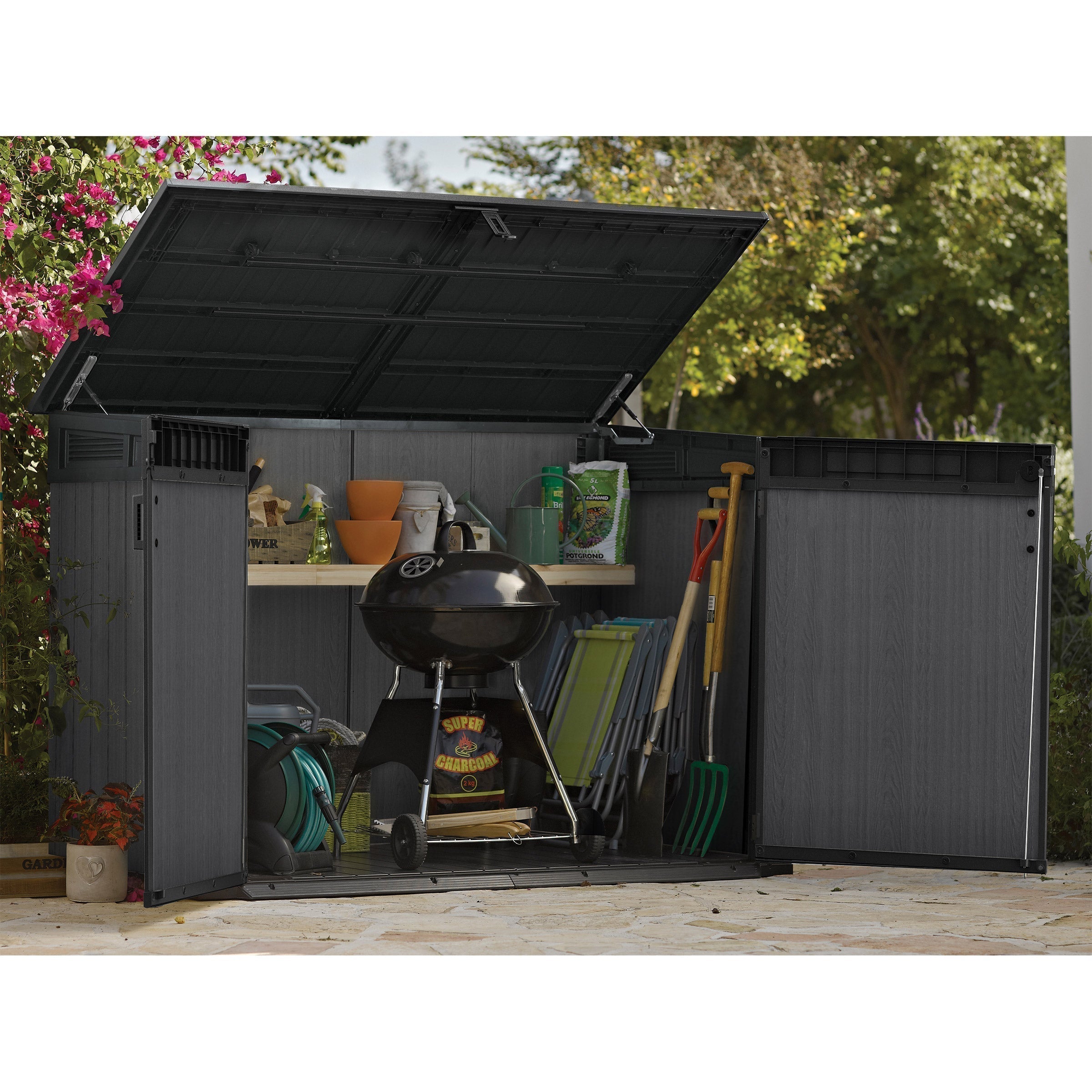 Keter Cortina Mega Premium Modern Horizontal Outdoor Storage Shed