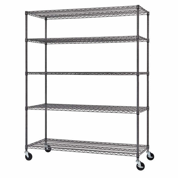 5-Tier Heavy Duty Wire Shelving Rack, 60" x 24" x 72" NSF, Includes Wheels