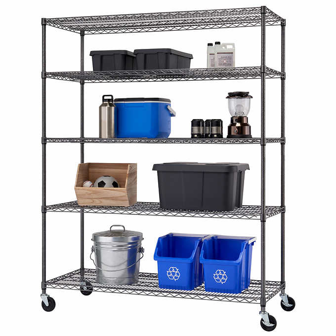 5-Tier Heavy Duty Wire Shelving Rack, 60" x 24" x 72" NSF, Includes Wheels
