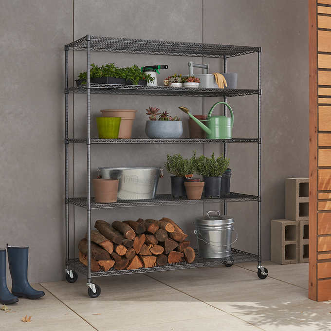 5-Tier Heavy Duty Wire Shelving Rack, 60" x 24" x 72" NSF, Includes Wheels