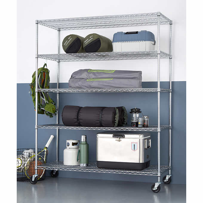 5-Tier Heavy Duty Wire Shelving Rack, 60" x 24" x 72" NSF, Includes Wheels