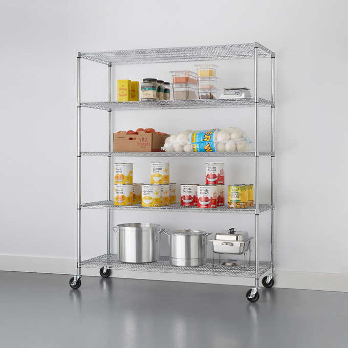 5-Tier Heavy Duty Wire Shelving Rack, 60" x 24" x 72" NSF, Includes Wheels