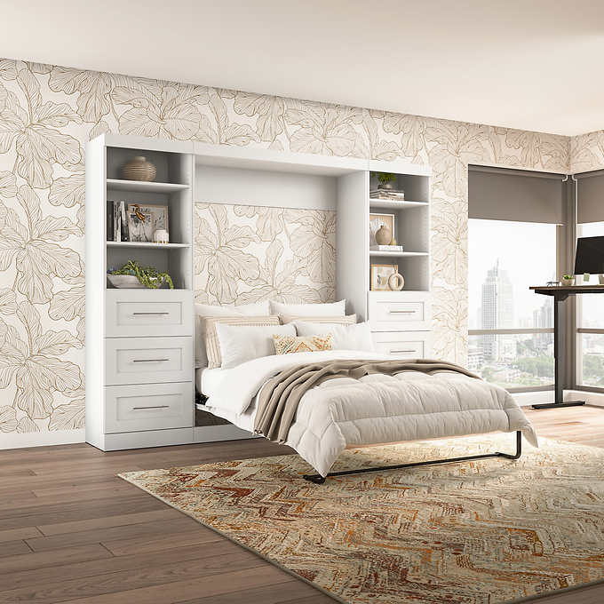 Boutique Full Wall Bed with Two Storage Units and Drawer