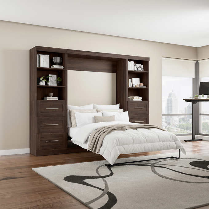 Boutique Full Wall Bed with Two Storage Units and Drawer