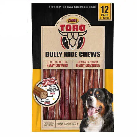 Cadet TORO Bully Hide Chews All-Natural Dog Chews 9-12" 12-count, 2-pack