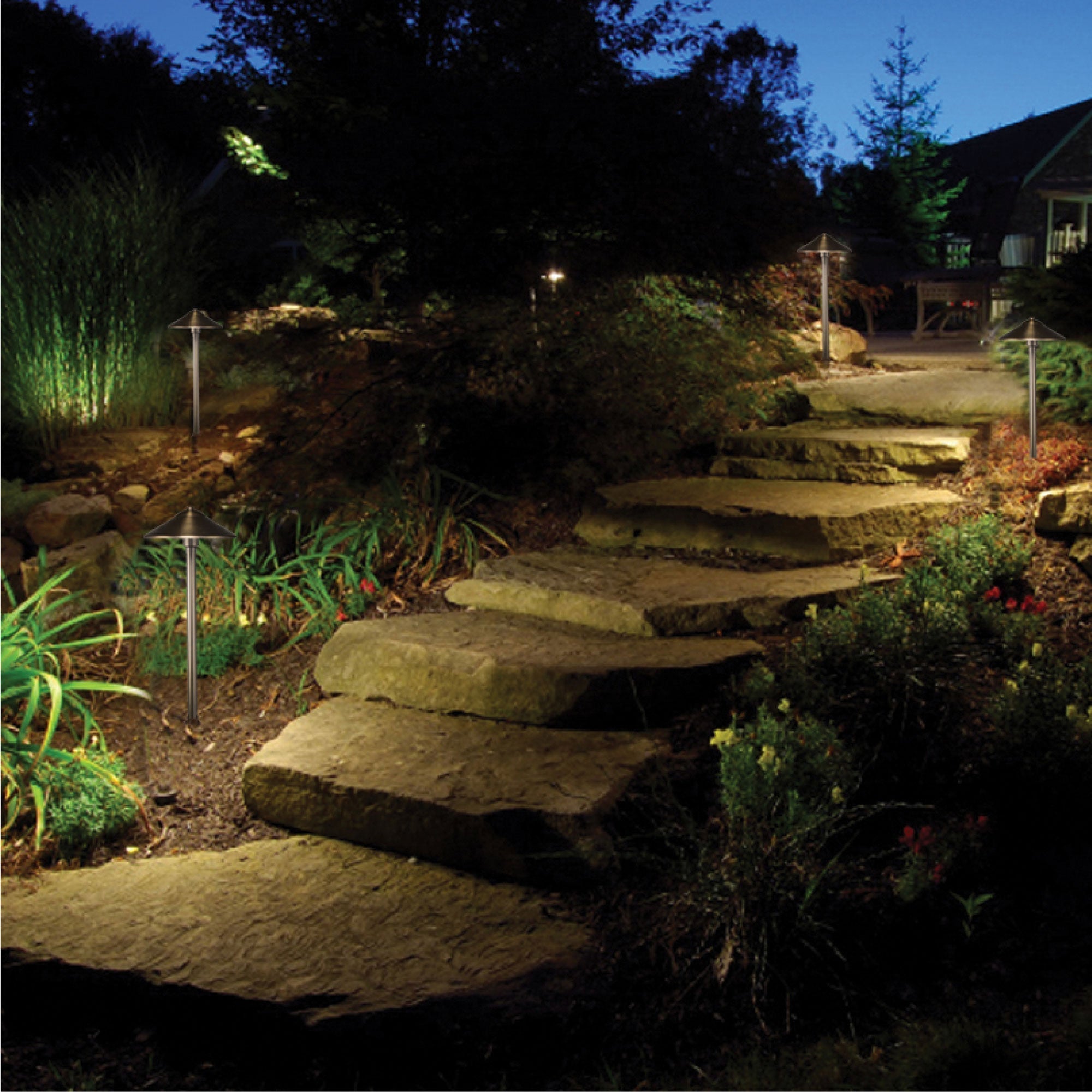VOLT Landscape Lighting 9-piece Path & Area Light Brass LED Starter Kit