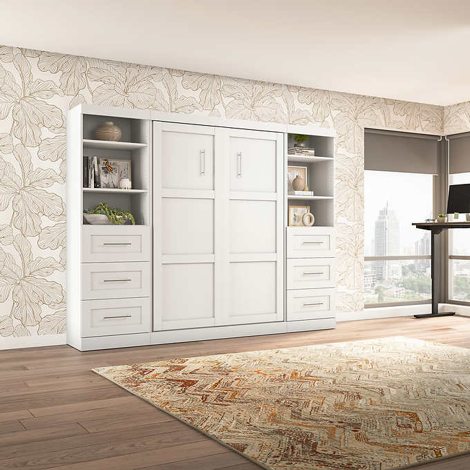 Boutique Full Wall Bed with Two Storage Units and Drawer