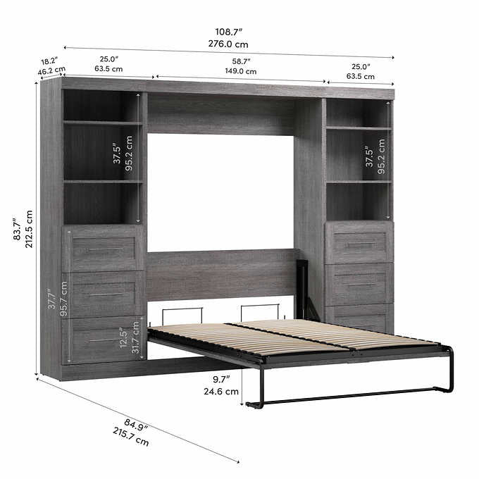 Boutique Full Wall Bed with Two Storage Units and Drawer