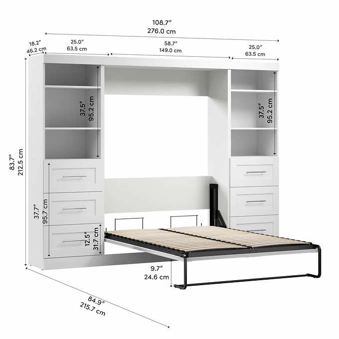 Boutique Full Wall Bed with Two Storage Units and Drawer